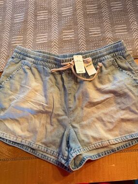 aerie Light Blue High-Waist Drawstring Shorts Size M